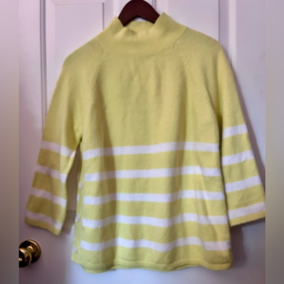 LOFT Yellow & White Striped Sweater with 3/4 Sleeves Size Medium Petite - Picture 1 of 9